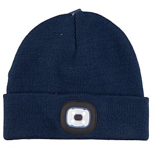 Additional Image 4 - a blue beanie with a white square on it