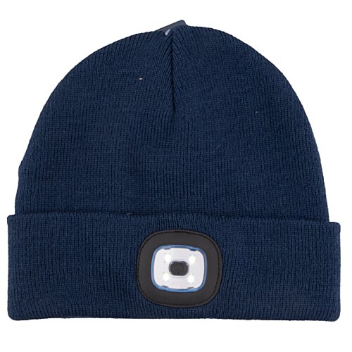 Additional Image 4 - a blue beanie with a white square on it