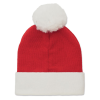 a red and white hat with a white pom