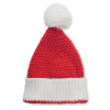 a red and white knitted hat