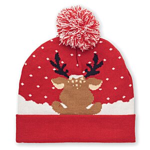 Additional Image 7 - a red and white knit hat with a reindeer design