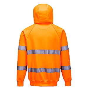 Additional Image 3 - a back view of an orange jacket with grey stripes