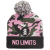 a pink and black beanie with a pom