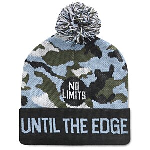 Additional Image 1 - a blue and black beanie with a pom