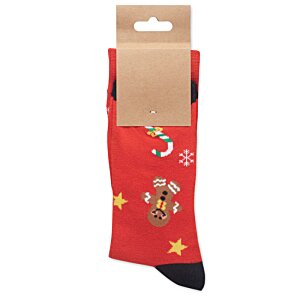 Additional Image 2 - a red sock with a reindeer design on it
