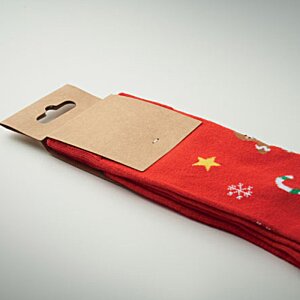 Additional Image 3 - a red sock with a brown label