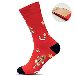 Additional Image 4 - a red sock with cartoon characters on it