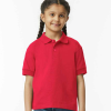 a girl in a red shirt