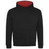 a black sweatshirt with a red lining