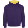 a purple sweatshirt with yellow lining