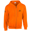 an orange jacket with a logo