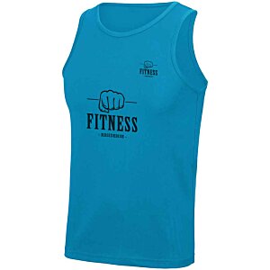 Additional Image 1 - a blue tank top with black text
