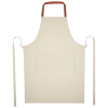 a white apron with red handles