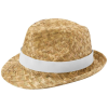 a brown hat with a white band