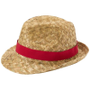 a brown hat with a red band