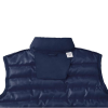 a blue vest with a white label