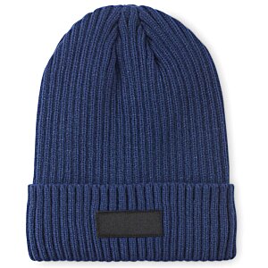 Additional Image 2 - a blue knit cap with a black label