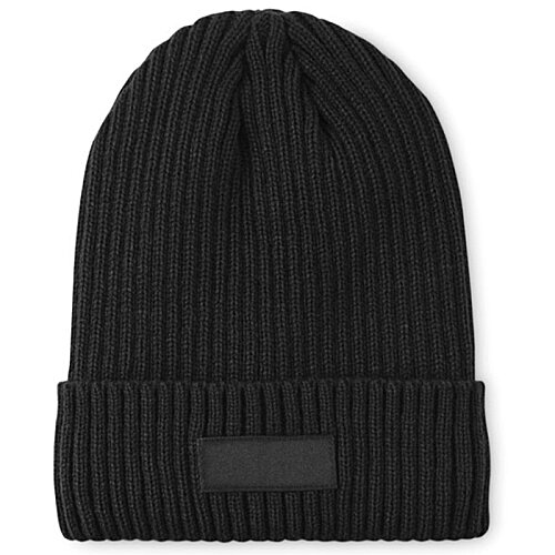 Additional Image 1 - a black beanie with a black label
