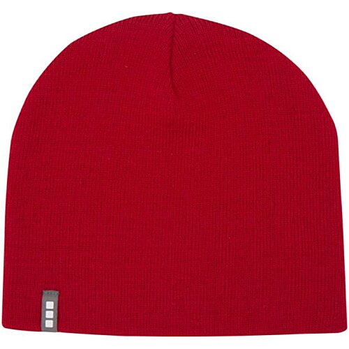 Additional Image 4 - a red beanie with a white label