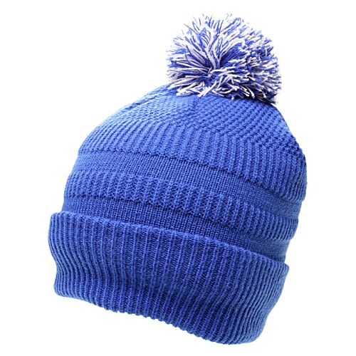 Additional Image 1 - a blue knitted hat with a pom