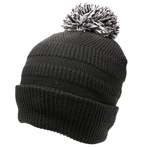 Additional Image 3 - a black knit hat with a pom