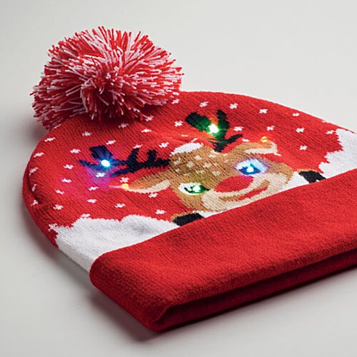 Additional Image 3 - a red and white hat with a pom