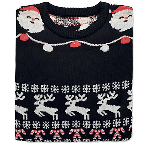 Additional Image 2 - a black and white sweater with reindeer and lights