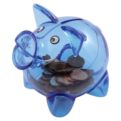 Additional Image 1 - a blue piggy bank with coins in it