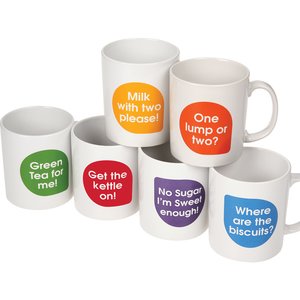 Additional Image 1 - a group of white mugs with different colored labels