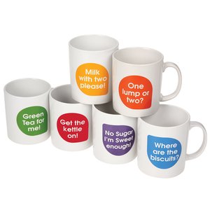 Additional Image 7 - a group of white mugs with different colored labels