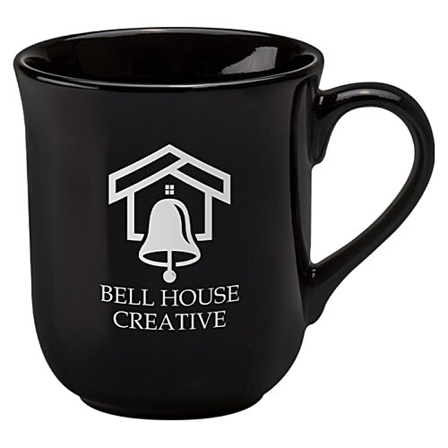 Additional Image 1 - a black coffee mug with a bell and a house on it