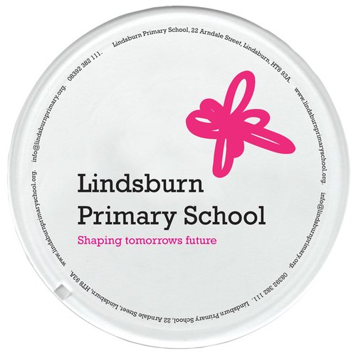 Additional Image 1 - a white circle with black text and pink butterfly