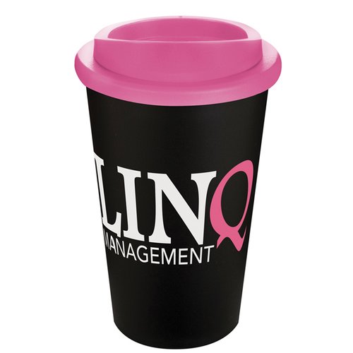 Additional Image 4 - a black and pink coffee cup with a pink lid