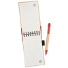 a white notepad with a red pen