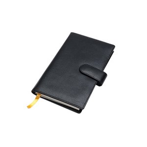 Additional Image 2 - a black leather wallet with a yellow tab