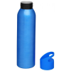 a blue bottle with a black cap