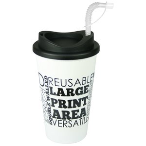 Additional Image 2 - a white coffee cup with black lid and straw