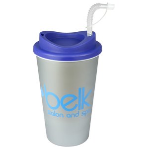Additional Image 1 - a silver and blue cup with a straw