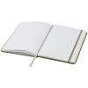 a white open book with a pencil