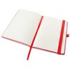 a red and white notebook