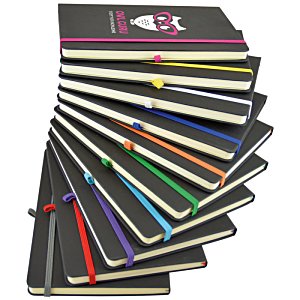 Additional Image 1 - a stack of black books with colorful markers