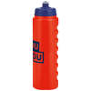 a red and blue water bottle