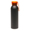 a black bottle with orange cap