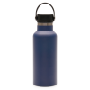 a blue water bottle with a black handle