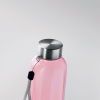 a pink bottle with a silver top