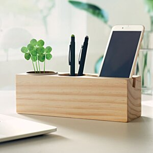 Additional Image 6 - a wooden holder with pens and a phone
