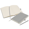 a notebook and pen on a white background