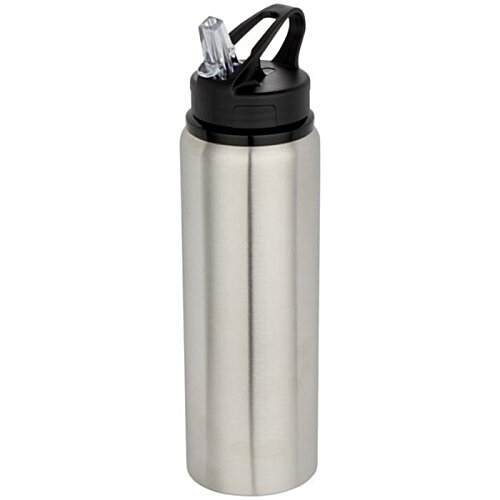 Additional Image 1 - a silver water bottle with a black lid