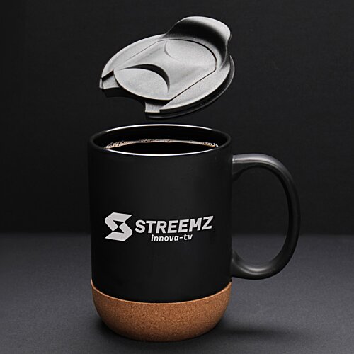 Additional Image 2 - a black and brown coffee mug with a white logo