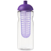 a purple and clear water bottle